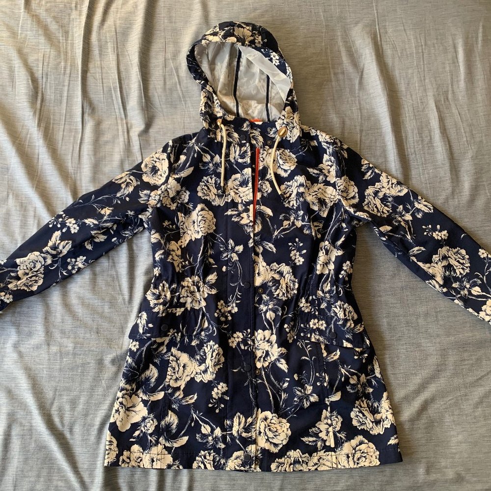 Talbots Blue Floral Waterproof Hood Raincoat Siz M